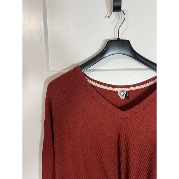 Anthropologie Akemi & Kin Rusty Orange Twist Front Waffle Knit Long Sleeve Large - Picture 3 of 10